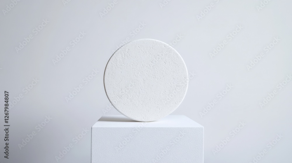Poster white circle on cube platform minimalist design