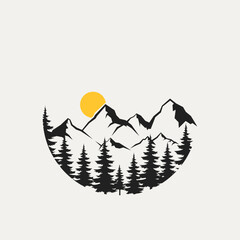 vector nature illustration with mountains and forest