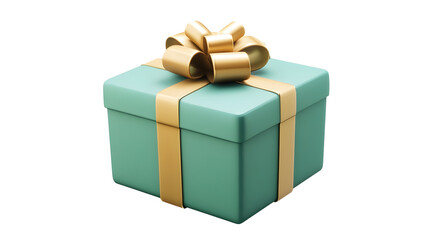 Obraz premium A neatly wrapped green gift box with a golden ribbon and bow.