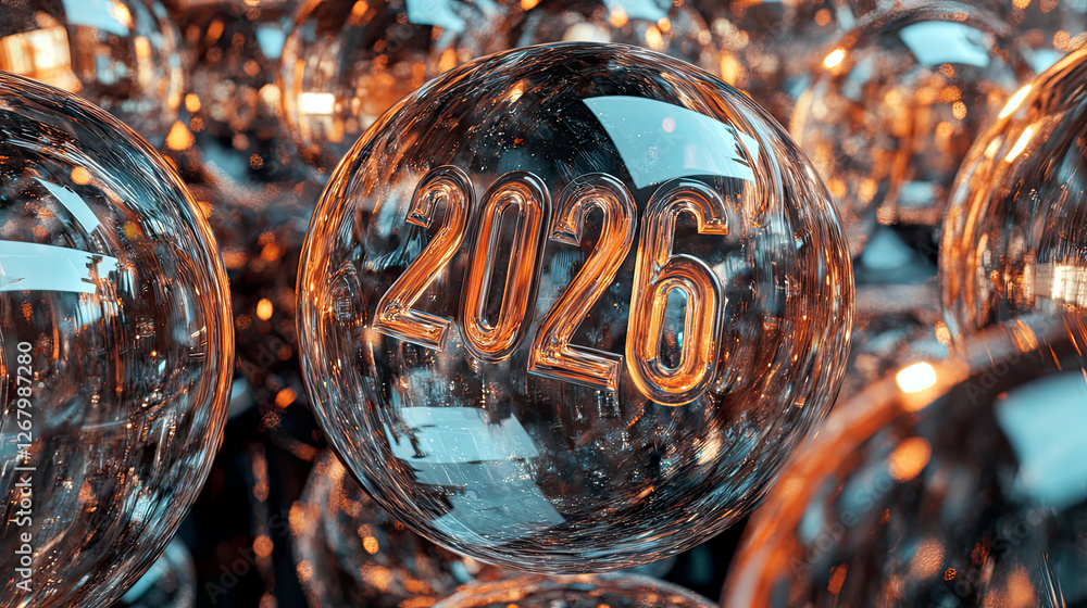 Aufkleber Celebrating the Arrival of a New Year With Enchanting Glass Numbers and a Captivating Background