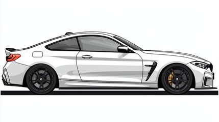A sleek, white sports car illustrated from the side view.