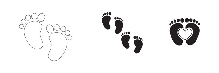 Fototapeta premium Baby footsteps vector illustration set pairs of colorful foot prints in flat style. White background. Variety colorful Design.
