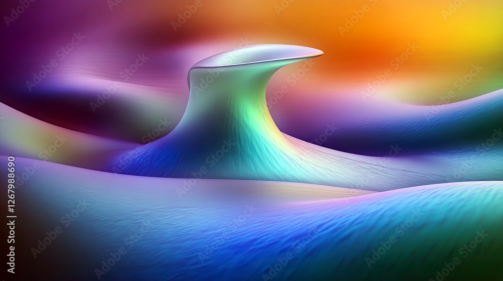 Poster Monolithic Forms Emerge From a Hazy Dreamscape in Shimmering, Iridescent Hues at Twilight