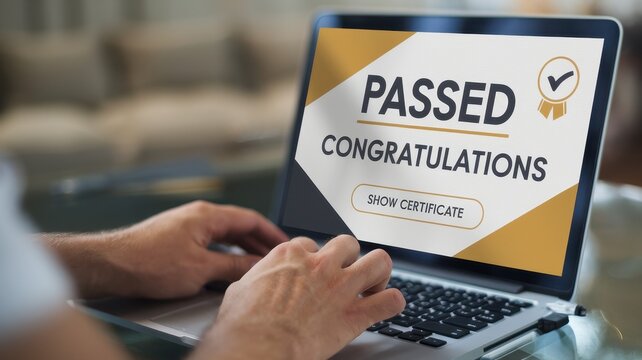 Person views certificate of completion on a laptop screen