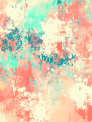 Abstract painting with textured brushstrokes in teal salmon and creamy hues creating a soft dreamy aesthetic.