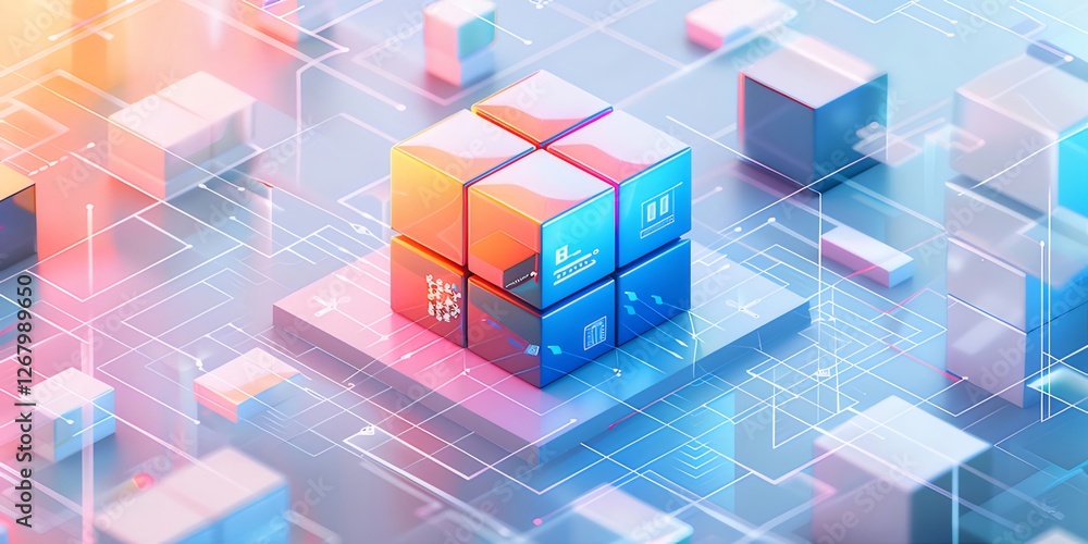 Aufkleber data cube network connection digital illustration