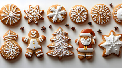Festive Gingerbread Holiday Cookies with Various Designs on Display