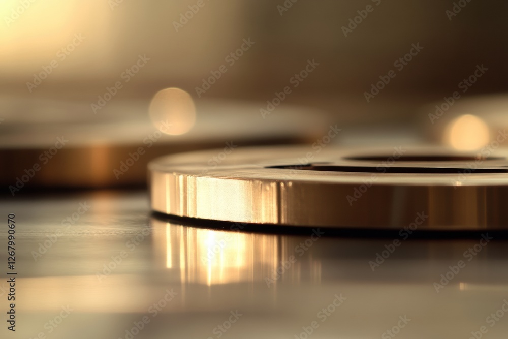 Poster close up view of vintage film reels and tape with soft lighting creating a nostalgic atmosphere for 