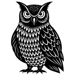 great horned owl bird black silhouette vector, Simple silhouette Design vector icon with white background. Wild Animal Vector. Bird Vector 