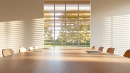 Fototapeta premium meeting room with long table and window blinds