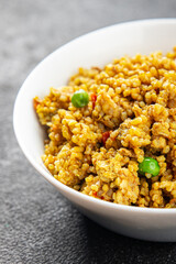 boulgur quinoa dish vegetables vegetarian dish vegetable food fresh tasty food dish gourmet food background on the table rustic food top view copy space 