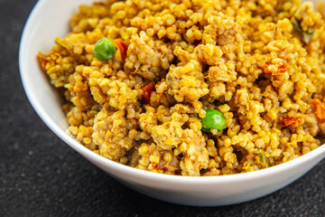 boulgur quinoa dish vegetables vegetarian dish vegetable food fresh tasty food dish gourmet food background on the table rustic food top view copy space 