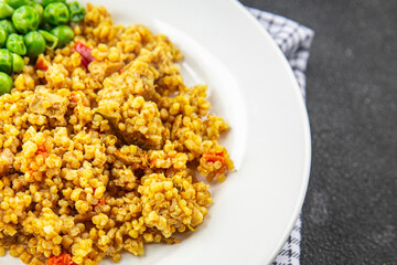 boulgur quinoa dish vegetables vegetarian dish vegetable food fresh tasty food dish gourmet food background on the table rustic food top view copy space 