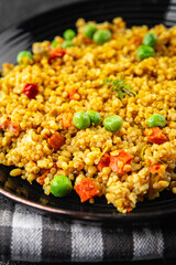 boulgur quinoa dish vegetables vegetarian dish vegetable food fresh tasty food dish gourmet food background on the table rustic food top view copy space 