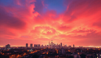 Fototapeta premium Nubes rosadas y rojas en el cielo