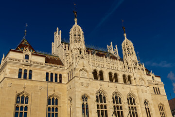 Great architectural landmark in Budapest, the capital  city of Hungary. Sightseeing of Budapest during the day before and after sunset. Magyar capital city tourist sights and architecture with domes