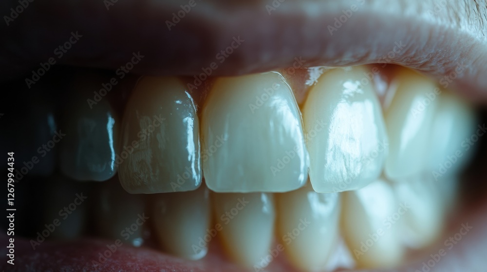 Poster Close up of teeth before and after whitening with visible improvement and open text space for details. Generative AI