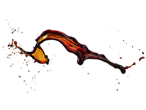 Dark soy sauce splash with drops on white background, studio shot