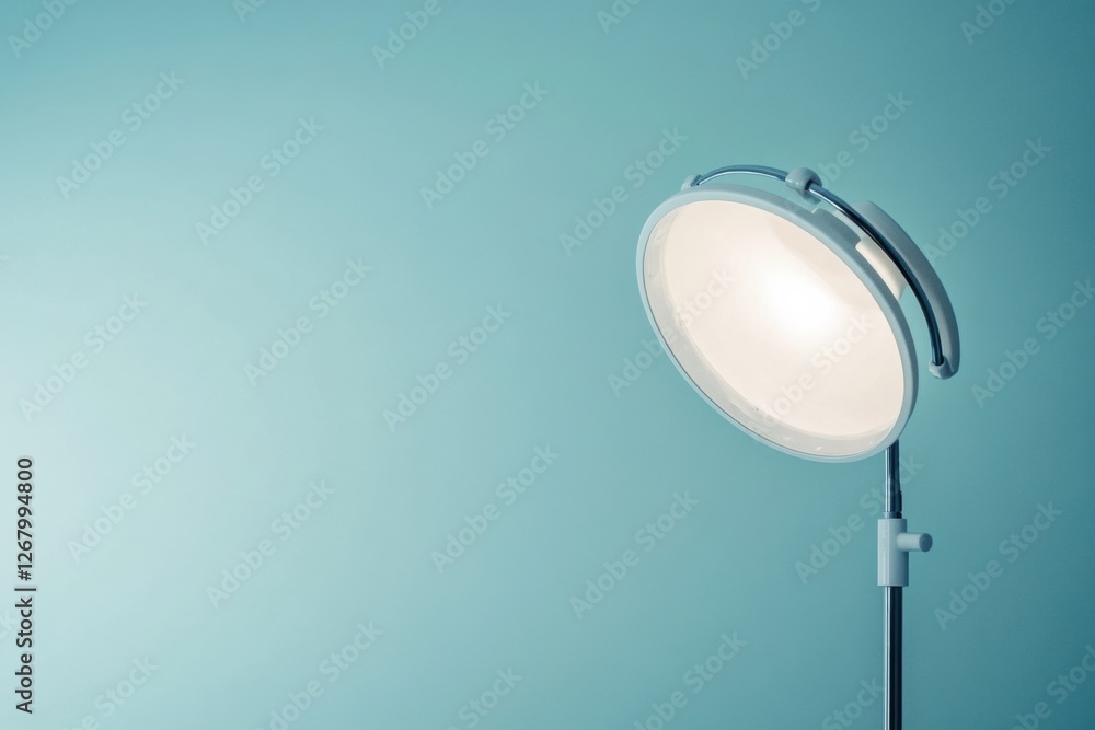 Poster modern floor lamp with soft white light illuminating a minimalist room with pastel walls during the 