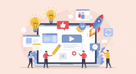 digital marketing scenario featuring a laptop screen as the central element.
