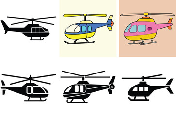 Helicopter Icon Set – Vector Art Illustration Bundle for Aviation and Transportation Design