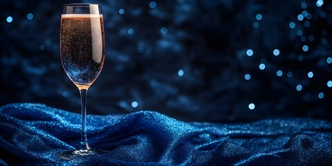 Three glasses of blue martini cocktails with sugar rims, straws, and blue Christmas ornaments on a silver tray. The background is a dark gray.