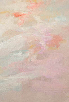 Art hand drawn Oil and Acrylic brush stroke smear blot painting canvas wall. Abstract relief; texture beige, pastel color stain neutral background.