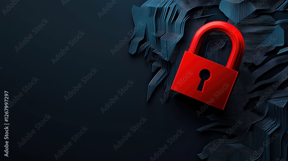 Poster red lock on dark background with abstract texture