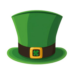 Cartoon retro Saint Patrick day top hat of leprechaun for Irish holiday, vector symbol. Irish St Patrick day green cylinder hat with shamrock clover and golden buckle Ireland national holiday festival