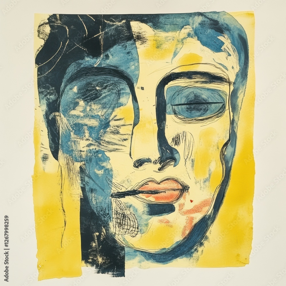 Poster unique abstract portrait showcasing vivid colors and expressive features, emphasizing artistic creat