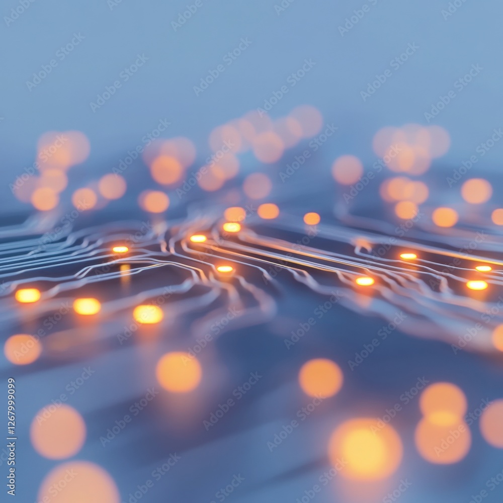 Poster abstract technology circuit board with glowing nodes