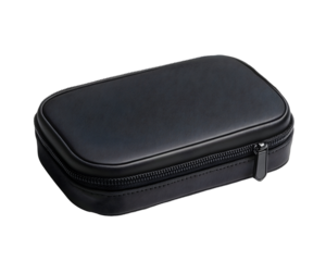 A simple black zippered case, ideal for storing electronics or personal items in an organized manner.