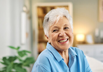 portrait senior woman elderly old retirement mature gray hair indoors happy happiness cheerful positive vitality healthy active retired female