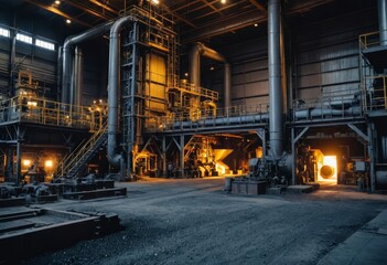 Fototapeta premium High-tech facility processing rare earth metals and lithium, showcasing advanced mining technology in a complex industrial landscape.