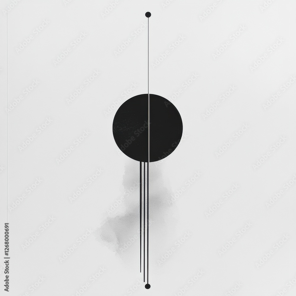 Poster abstract black circle with vertical lines against a light background showcasing minimalist design at