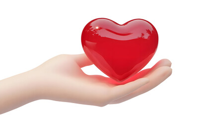 Obraz premium A heart on hand on transparent background for Happy Mother's or Valentine's Day greeting card design. 3D Illustration.