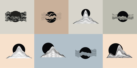 Art composition with lines in circle and semi circle shapes .Modern art design .Neutral color stripes .Transition speed lines. Geometric shape. Wall art
