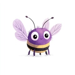 Obraz premium Cute purple bee cartoon, white background, child illustration, for kids book