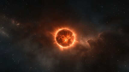 Bright orange star in deep space
