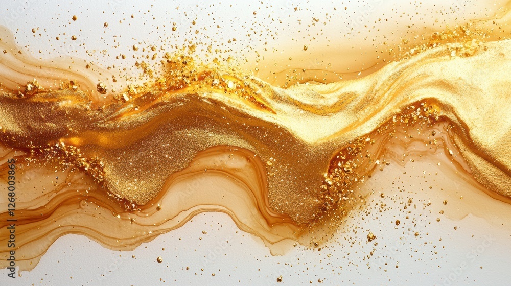 Poster abstract golden wave with shimmering textures and fluid patterns.