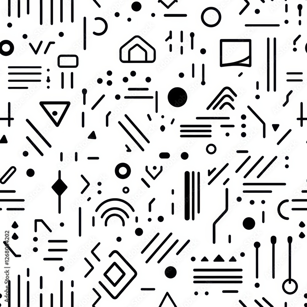 Poster abstract pattern of geometric shapes in black on a white background suitable for modern design proje