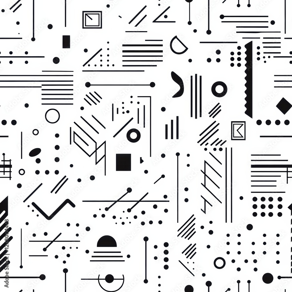 Poster modern black and white abstract geometric pattern with varied shapes and lines. generative ai