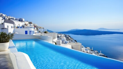 Obraz premium Infinity Pool Overlooking Aegean Sea Santorini Greece