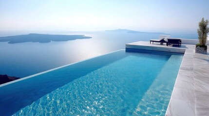 Obraz premium Infinity Pool Overlooking Aegean Sea Island Landscape