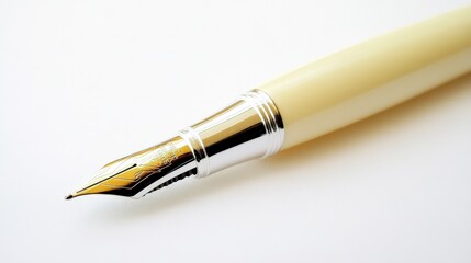 Naklejka premium Elegant Cream Fountain Pen with Gold Nib Detail
