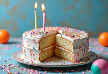 Birthday cake with slice removed