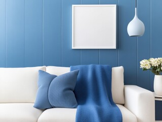 Modern Living Room Interior with Blue Accent Wall
