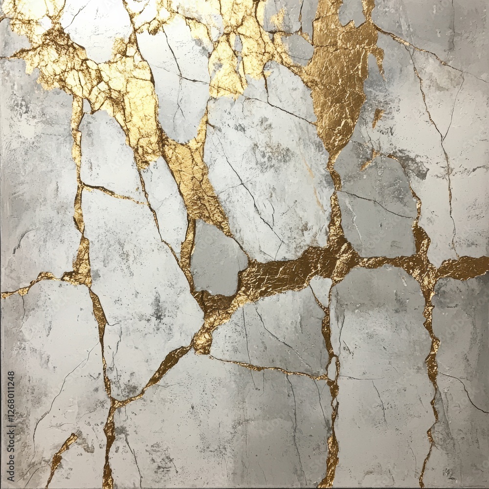 Poster decorative wall art featuring gold and gray abstract design with intricate cracks and textures. gene