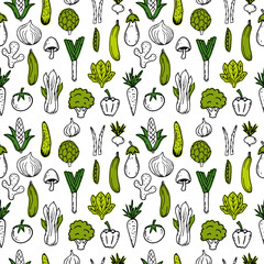 Hand drawn sketch green vegetables. Different healthy food. Isolated on white