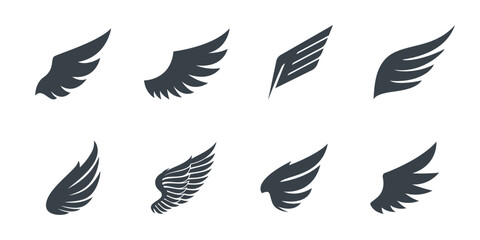 Set of black wings icons. Wings badges. Collection wings badges. Vector illustration.